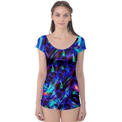 Dark Neon Stuff Blue Red Black Rainbow Light Boyleg Leotard  by Mariart