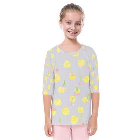 Cute Fruit Cerry Yellow Green Pink Kids  Quarter Sleeve Raglan Tee by Mariart