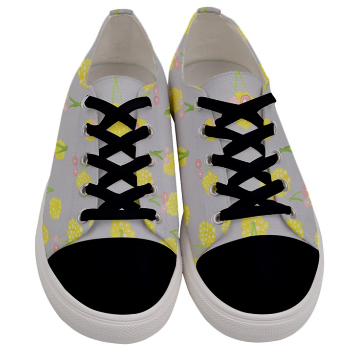 Cute Fruit Cerry Yellow Green Pink Men s Low Top Canvas Sneakers