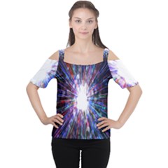 Seamless Animation Of Abstract Colorful Laser Light And Fireworks Rainbow Cutout Shoulder Tee