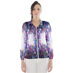 Seamless Animation Of Abstract Colorful Laser Light And Fireworks Rainbow Wind Breaker (women) by Mariart