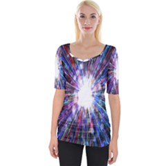 Seamless Animation Of Abstract Colorful Laser Light And Fireworks Rainbow Wide Neckline Tee