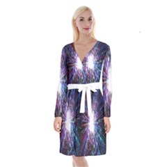 Seamless Animation Of Abstract Colorful Laser Light And Fireworks Rainbow Long Sleeve Velvet Front Wrap Dress by Mariart