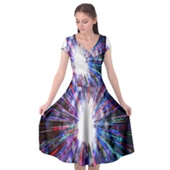 Seamless Animation Of Abstract Colorful Laser Light And Fireworks Rainbow Cap Sleeve Wrap Front Dress by Mariart