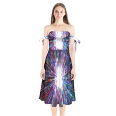 Seamless Animation Of Abstract Colorful Laser Light And Fireworks Rainbow Shoulder Tie Bardot Midi Dress by Mariart