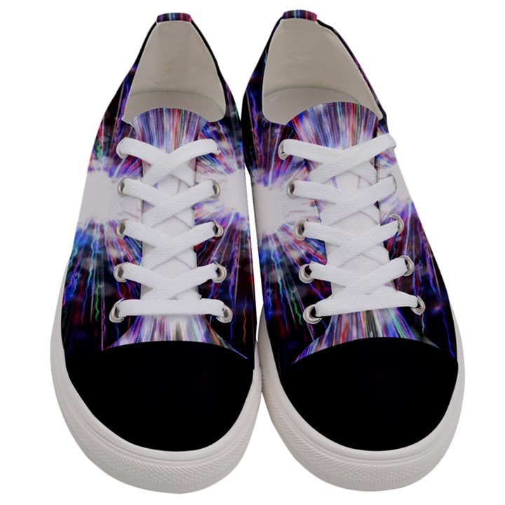 Seamless Animation Of Abstract Colorful Laser Light And Fireworks Rainbow Women s Low Top Canvas Sneakers