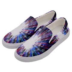 Seamless Animation Of Abstract Colorful Laser Light And Fireworks Rainbow Men s Canvas Slip Ons