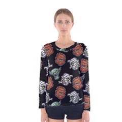 Pattern Halloween Werewolf Mummy Vampire Icreate Women s Long Sleeve Tee