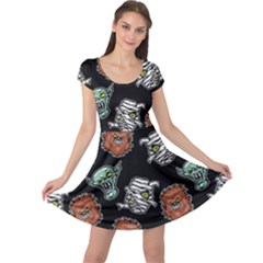 Pattern Halloween Werewolf Mummy Vampire Icreate Cap Sleeve Dress by iCreate