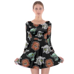 Pattern Halloween Werewolf Mummy Vampire Icreate Long Sleeve Skater Dress by iCreate