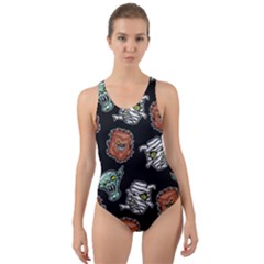 Pattern Halloween Werewolf Mummy Vampire Icreate Cut-out Back One Piece Swimsuit