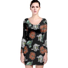 Pattern Halloween Werewolf Mummy Vampire Icreate Long Sleeve Velvet Bodycon Dress