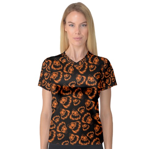 Pattern Halloween Jackolantern V-neck Sport Mesh Tee by iCreate