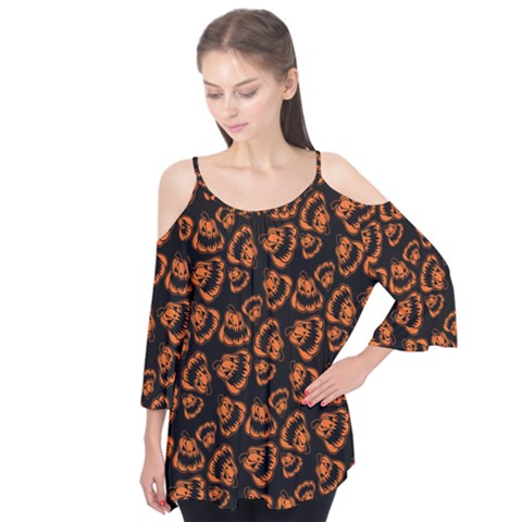 Pattern Halloween Jackolantern Flutter Tees by iCreate