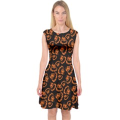 Pattern Halloween Jackolantern Capsleeve Midi Dress by iCreate