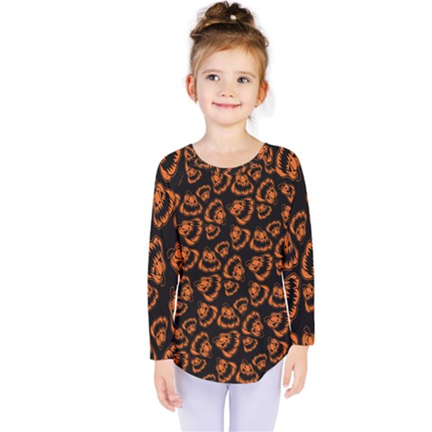 Pattern Halloween Jackolantern Kids  Long Sleeve Tee by iCreate