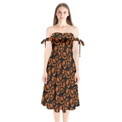 Pattern Halloween Jackolantern Shoulder Tie Bardot Midi Dress by iCreate