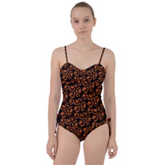 Pattern Halloween Jackolantern Sweetheart Tankini Set