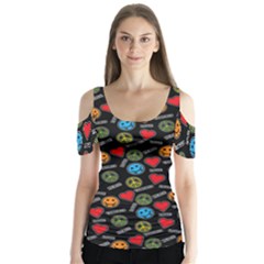 Pattern Halloween Peacelovevampires  Icreate Butterfly Sleeve Cutout Tee 