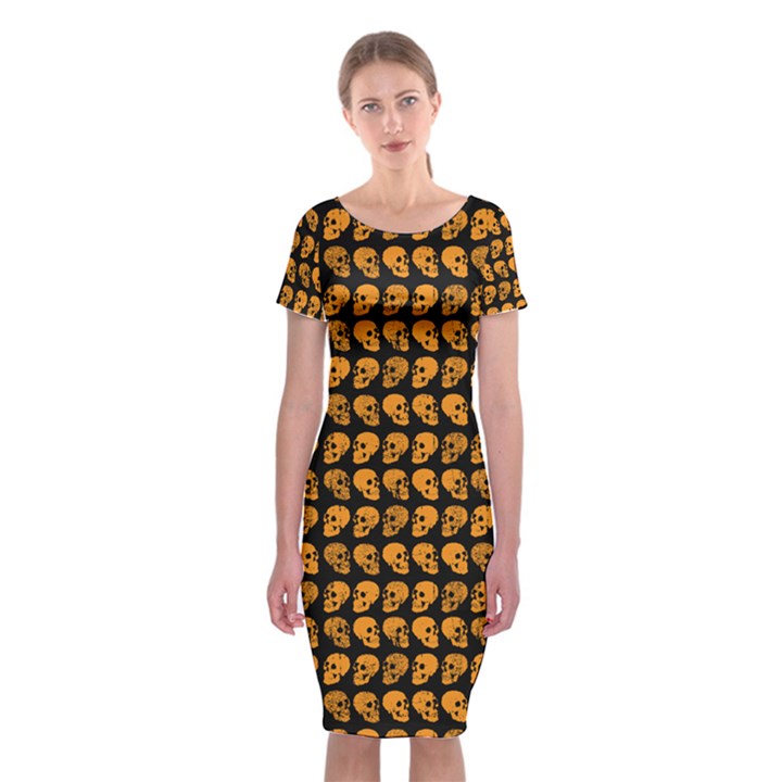 Halloween Color Skull Heads Classic Short Sleeve Midi Dress