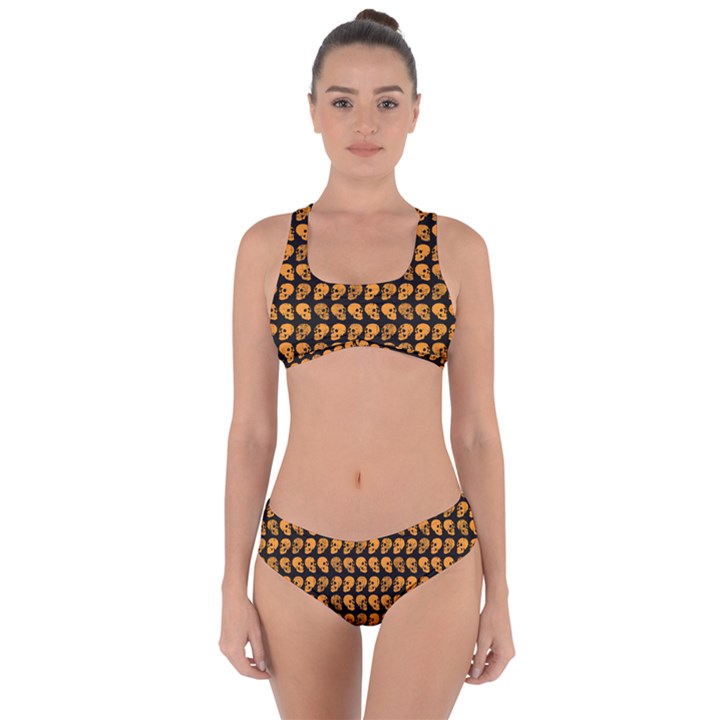 Halloween Color Skull Heads Criss Cross Bikini Set