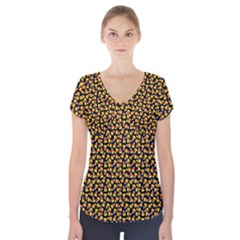 Pattern Halloween Candy Corn   Short Sleeve Front Detail Top