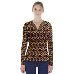 Pattern Halloween Candy Corn   V-neck Long Sleeve Top