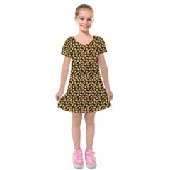 Pattern Halloween Candy Corn   Kids  Short Sleeve Velvet Dress