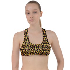 Pattern Halloween Candy Corn   Criss Cross Racerback Sports Bra