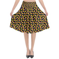 Pattern Halloween Candy Corn   Flared Midi Skirt