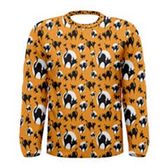 Pattern Halloween Black Cat Hissing Men s Long Sleeve Tee