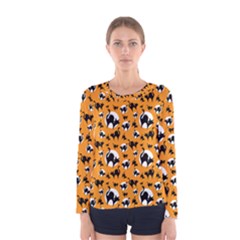 Pattern Halloween Black Cat Hissing Women s Long Sleeve Tee