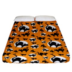 Pattern Halloween Black Cat Hissing Fitted Sheet (king Size) by iCreate