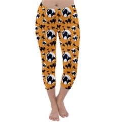 Pattern Halloween Black Cat Hissing Capri Winter Leggings 