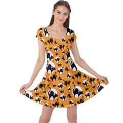 Pattern Halloween Black Cat Hissing Cap Sleeve Dress by iCreate