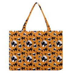 Pattern Halloween Black Cat Hissing Zipper Medium Tote Bag by iCreate