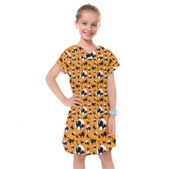 Pattern Halloween Black Cat Hissing Kids  Drop Waist Dress