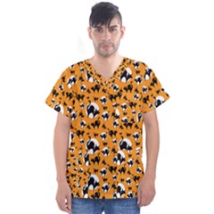 Pattern Halloween Black Cat Hissing Men s V-neck Scrub Top