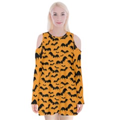 Pattern Halloween Bats  Icreate Velvet Long Sleeve Shoulder Cutout Dress