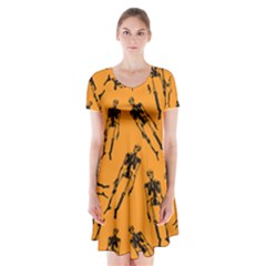 Halloween Skeletons  Short Sleeve V-neck Flare Dress by iCreate