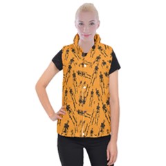 Halloween Skeletons  Women s Button Up Puffer Vest