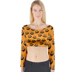 Halloween Jackolantern Pumpkins Icreate Long Sleeve Crop Top by iCreate