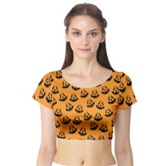 Halloween Jackolantern Pumpkins Icreate Short Sleeve Crop Top by iCreate