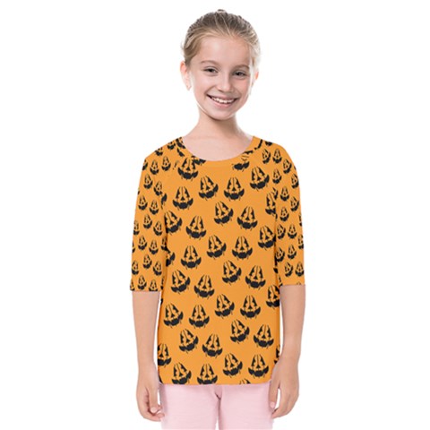 Halloween Jackolantern Pumpkins Icreate Kids  Quarter Sleeve Raglan Tee by iCreate