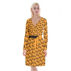 Halloween Jackolantern Pumpkins Icreate Long Sleeve Velvet Front Wrap Dress by iCreate