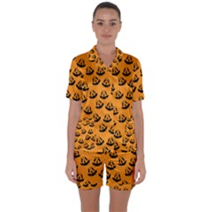 Halloween Jackolantern Pumpkins Icreate Satin Short Sleeve Pyjamas Set by iCreate