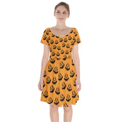 Halloween Jackolantern Pumpkins Icreate Short Sleeve Bardot Dress by iCreate