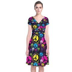 Peace Drips Icreate Short Sleeve Front Wrap Dress by iCreate