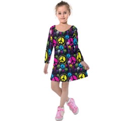 Peace Drips Icreate Kids  Long Sleeve Velvet Dress