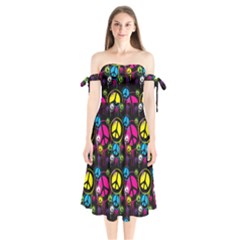 Peace Drips Icreate Shoulder Tie Bardot Midi Dress by iCreate